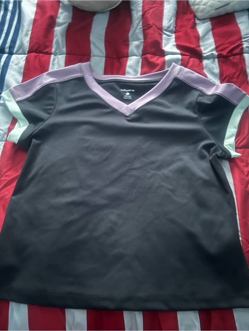 Layer 8 Kids Black Athletic V-Neck Top with Lavender Trim